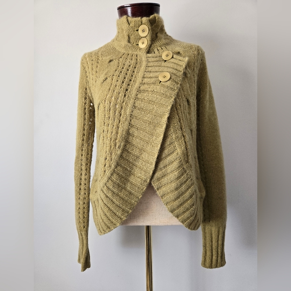 TEENFLO Mohair and Wool Lightweight Crossover Light Olive Sweater. SIze S